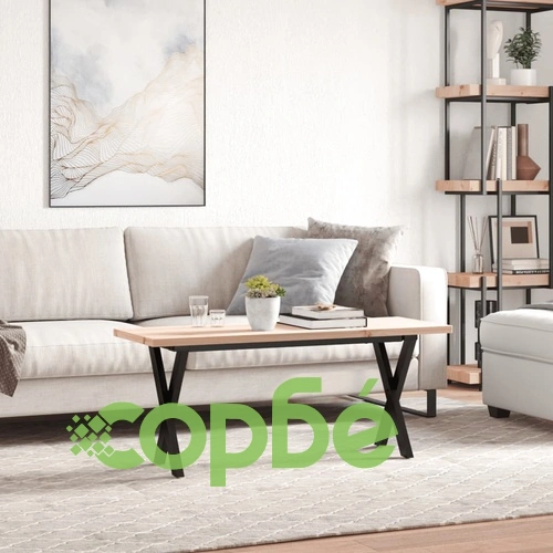 Кафе маса X-образна рамка 110x40x45,5 см бор масив и стомана ➤ топ цена ➤ sorbe.bg