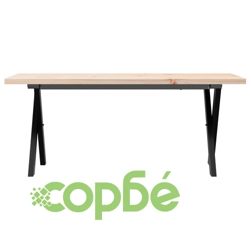 Кафе маса X-образна рамка 110x40x45,5 см бор масив и стомана ➤ топ цена ➤ sorbe.bg