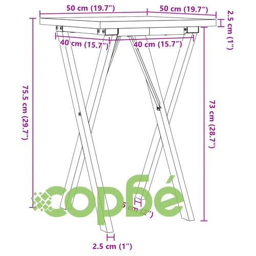 Трапезна маса X-образна рамка 50x50x75,5 см бор масив и стомана ➤ топ цена ➤ sorbe.bg