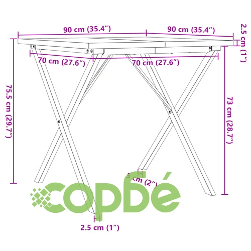 Трапезна маса X-образна рамка 90x90x75,5 см бор масив и стомана ➤ топ цена ➤ sorbe.bg