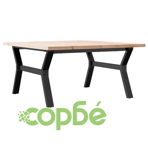 Кафе маса Y-образна рамка 90x90x45,5 см бор масив и стомана ➤ топ цена ➤ sorbe.bg
