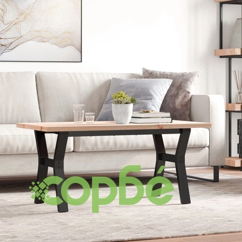 Кафе маса Y-образна рамка 100x50x45,5 см бор масив и стомана ➤ топ цена ➤ sorbe.bg