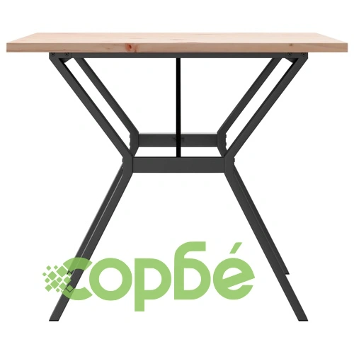 Трапезна маса Y-образна рамка 90x90x75,5 см бор масив и стомана ➤ топ цена ➤ sorbe.bg
