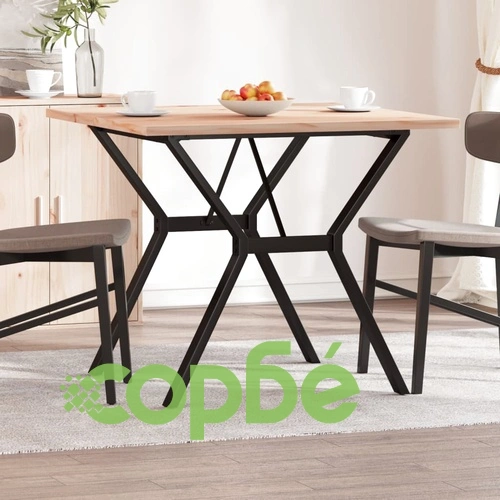 Трапезна маса Y-образна рамка 90x90x75,5 см бор масив и стомана ➤ топ цена ➤ sorbe.bg