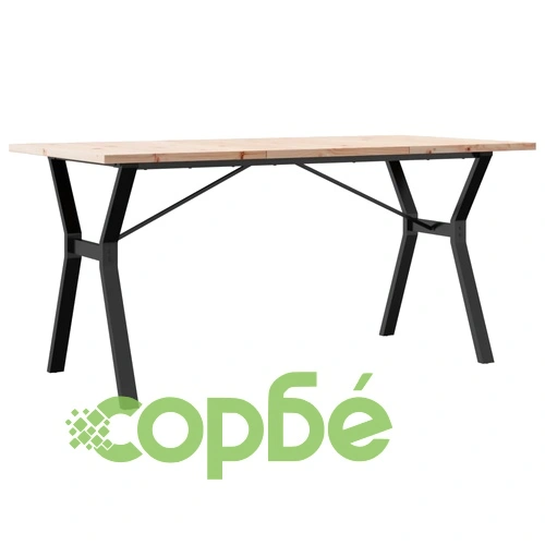 Трапезна маса Y-образна рамка 160x80x75,5 см бор масив и стомана ➤ топ цена ➤ sorbe.bg