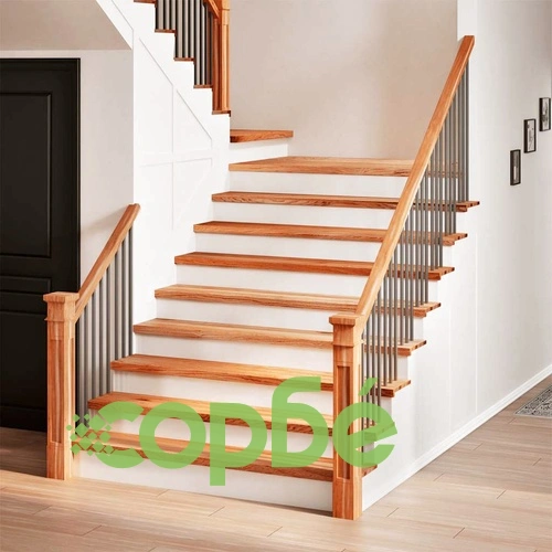 Стълбищни стъпала, 4 бр, светлокафяви, 110x25x2 см, дъб масив ➤ топ цена ➤ sorbe.bg