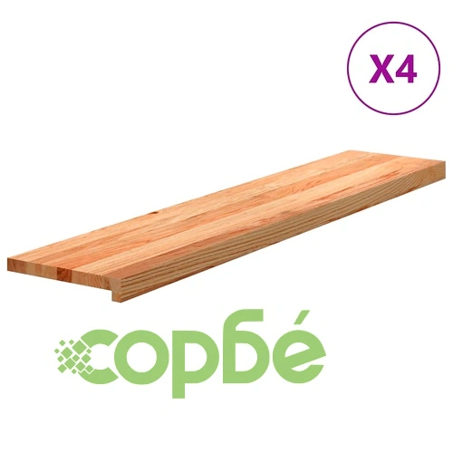 Стълбищни стъпала, 4 бр, светлокафяви, 120x30x2 см, дъб масив ➤ топ цена ➤ sorbe.bg