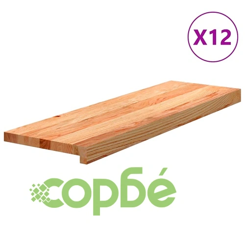 Стълбищни стъпала, 12 бр, светлокафяви, 80x25x2 см, дъб масив ➤ топ цена ➤ sorbe.bg