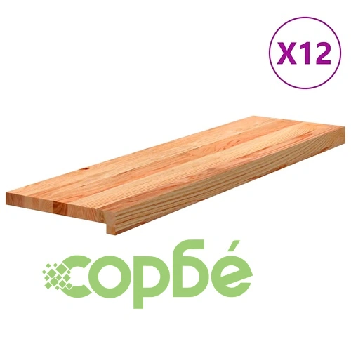 Стълбищни стъпала, 12 бр, светлокафяви, 90x25x2 см, дъб масив ➤ топ цена ➤ sorbe.bg