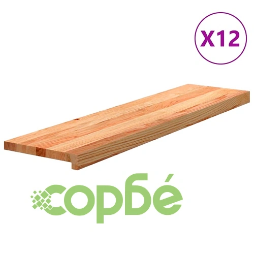 Стълбищни стъпала, 12 бр, светлокафяви, 100x25x2 см, дъб масив ➤ топ цена ➤ sorbe.bg