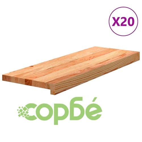 Стълбищни стъпала, 20 бр, светлокафяви, 70x25x2 см, дъб масив ➤ топ цена ➤ sorbe.bg