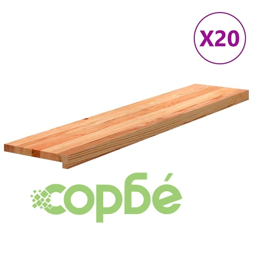 Стълбищни стъпала, 20 бр, светлокафяви, 120x30x2 см, дъб масив ➤ топ цена ➤ sorbe.bg