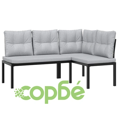 Комплект градински диван от 5 части с възглавници черен стомана ➤ топ цена ➤ sorbe.bg