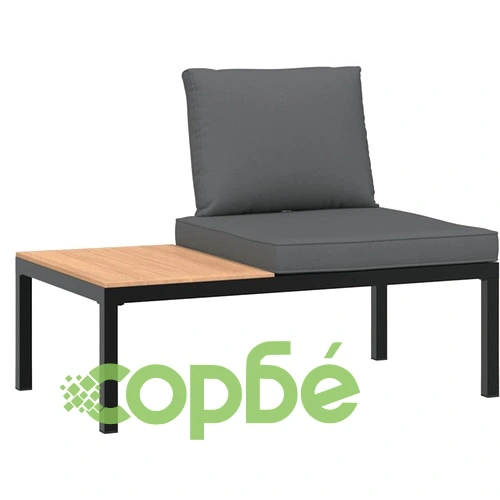 Градински диван от 4 части с възглавници, черен, алуминий ➤ топ цена ➤ sorbe.bg