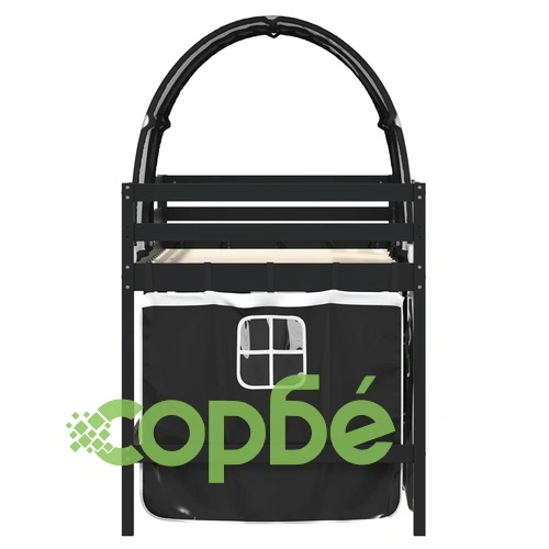 Детско високо легло с тунел, бяло и черно, 80x200 см, бор масив ➤ топ цена ➤ sorbe.bg