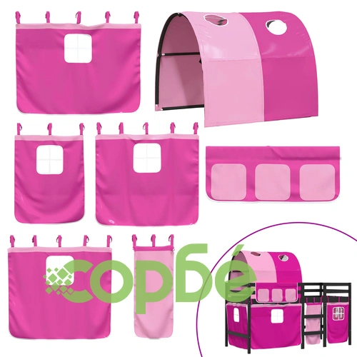 Детско високо легло с тунел, розово, 80x200 см, бор масив ➤ топ цена ➤ sorbe.bg
