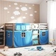 Двуетажно легло със завеси синьо 90x200 см масивно борово дърво