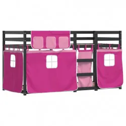 Двуетажно легло със завеси розово 75x190 см масивен бор масив