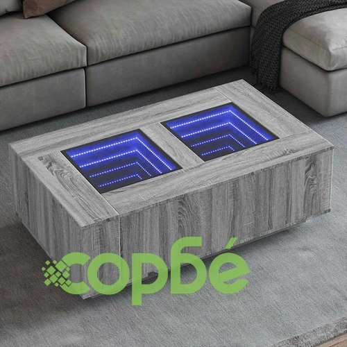 Маса за кафе с Infinity LED, сив сонома, 116x69x40 см ➤ топ цена ➤ sorbe.bg