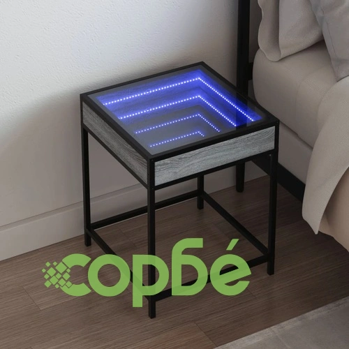Нощна масичка с Infinity LED, сив сонома, 40x40x51 см ➤ топ цена ➤ sorbe.bg