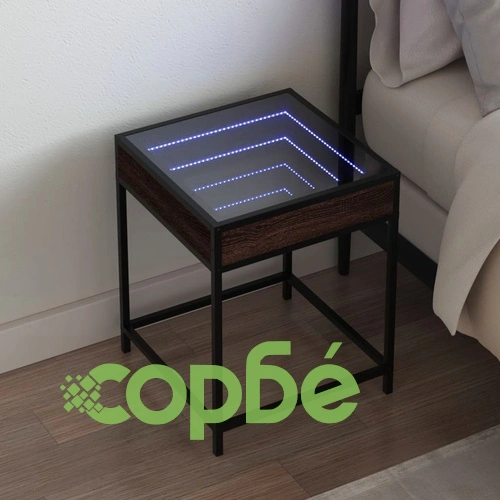 Нощна масичка с Infinity LED, кафяв дъб, 40x40x51 см ➤ топ цена ➤ sorbe.bg