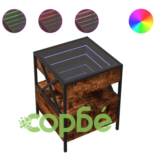 Нощна масичка с Infinity LED опушен дъб 40x40x51 см ➤ топ цена ➤ sorbe.bg