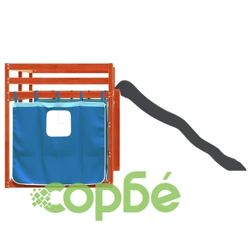 Двуетажно легло с пързалка и завеси, синьо, 90x200 см ➤ топ цена ➤ sorbe.bg