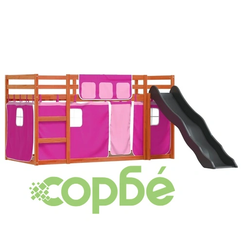 Двуетажно легло с пързалка и завеси, синьо, 90x200 см ➤ топ цена ➤ sorbe.bg