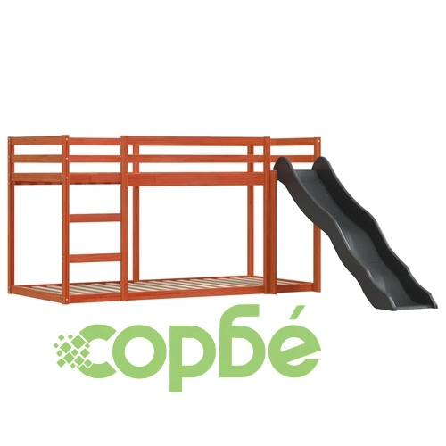 Двуетажно легло с пързалка и завеси, синьо, 90x200 см ➤ топ цена ➤ sorbe.bg