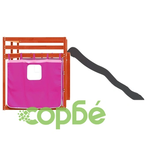 Двуетажно легло с пързалка и завеси, синьо, 90x200 см ➤ топ цена ➤ sorbe.bg