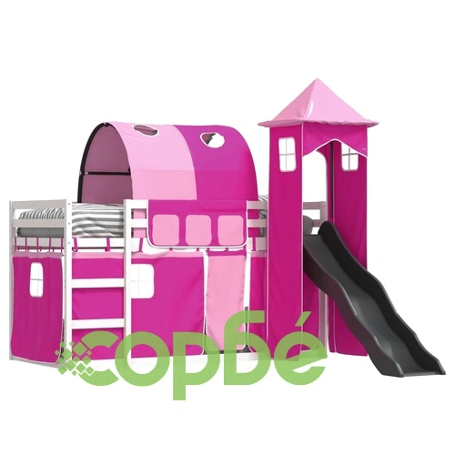 Двуетажно легло с пързалка и завеси, синьо, 90x200 см ➤ топ цена ➤ sorbe.bg