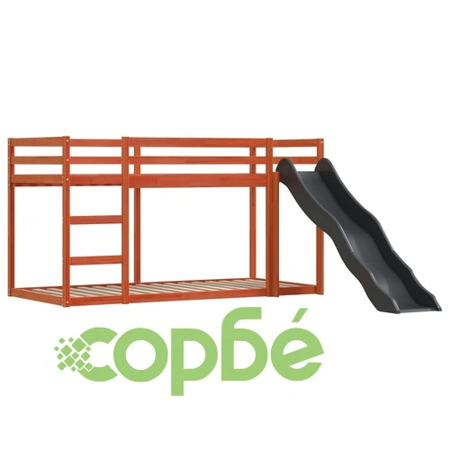 Двуетажно легло с пързалка и завеси, бяло и черно, 80x200 см ➤ топ цена ➤ sorbe.bg