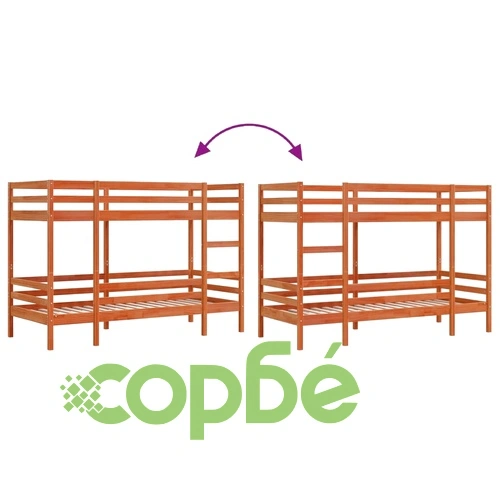 Двуетажно легло, восъчнокафяво, 90x200 см, борово дърво масив ➤ топ цена ➤ sorbe.bg
