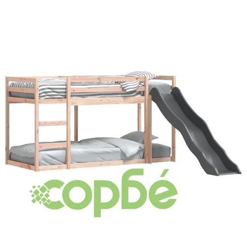 Двуетажно легло с пързалка и стълба, 75x190 см, бор масив ➤ топ цена ➤ sorbe.bg