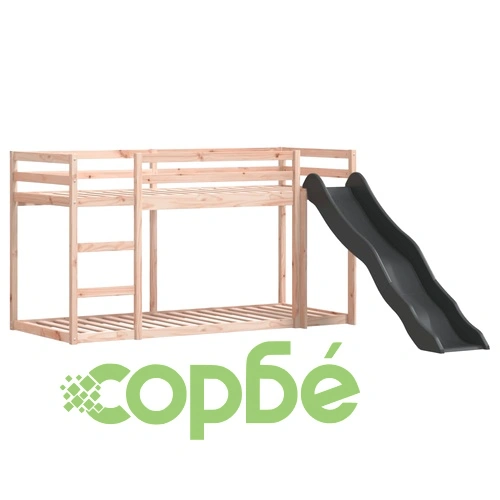 Двуетажно легло с пързалка и стълба, 75x190 см, бор масив ➤ топ цена ➤ sorbe.bg