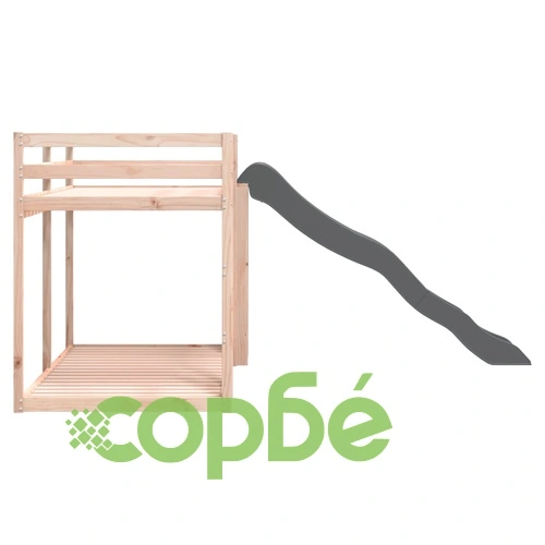 Двуетажно легло с пързалка и стълба, 75x190 см, бор масив ➤ топ цена ➤ sorbe.bg