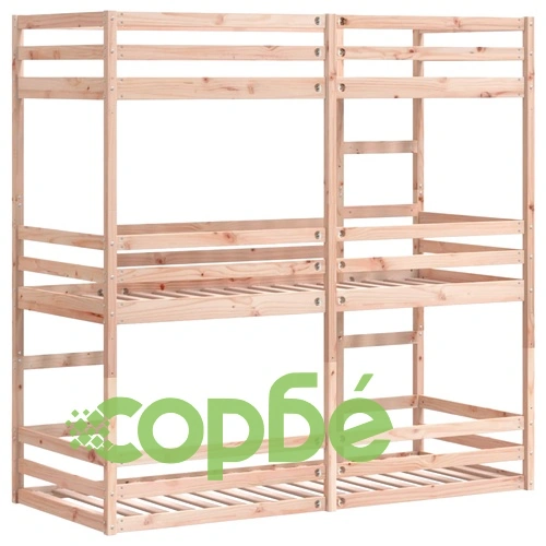 Триетажно легло, 80x200 см, борово дърво масив ➤ топ цена ➤ sorbe.bg