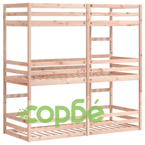 Триетажно легло, 90x200 см, борово дърво масив ➤ топ цена ➤ sorbe.bg