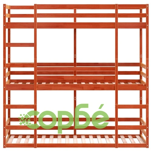 Триетажно легло, восъчнокафяво, 90x200 см, борово дърво масив ➤ топ цена ➤ sorbe.bg