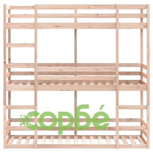 Триетажно легло, 75x190 см, борово дърво масив ➤ топ цена ➤ sorbe.bg