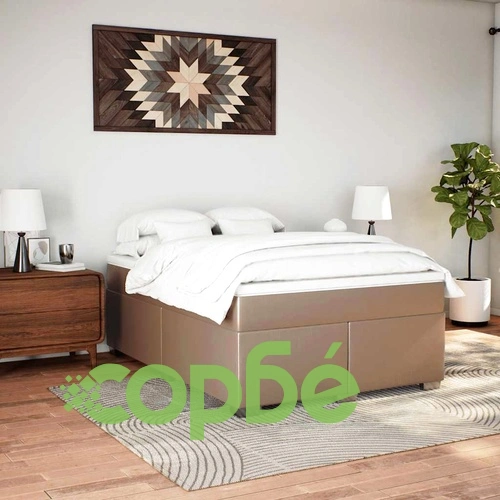 Боксспринг легло с матрак, капучино, 140x190 см изкуствена кожа ➤ топ цена ➤ sorbe.bg