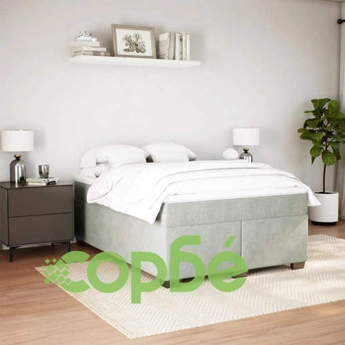 Боксспринг легло с матрак, светлосива, 140x190 см, кадифе ➤ топ цена ➤ sorbe.bg