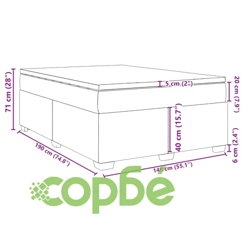 Боксспринг легло с матрак, светлосива, 140x190 см, кадифе ➤ топ цена ➤ sorbe.bg