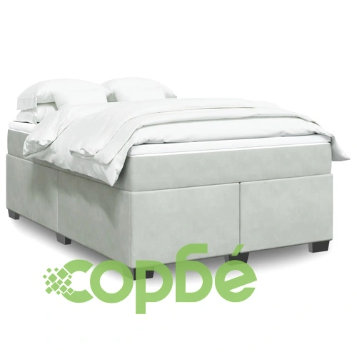 Боксспринг легло с матрак, светлосива, 140x190 см, кадифе ➤ топ цена ➤ sorbe.bg