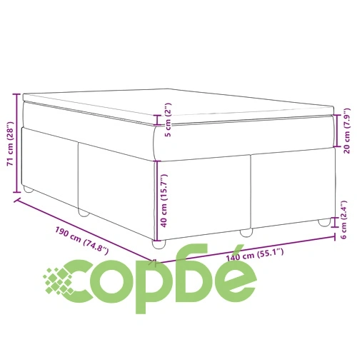 Боксспринг легло с матрак, тъмносиво, 140x190 см плат ➤ топ цена ➤ sorbe.bg