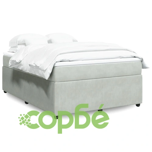 Боксспринг легло с матрак, светлосива, 140x190 см, кадифе ➤ топ цена ➤ sorbe.bg