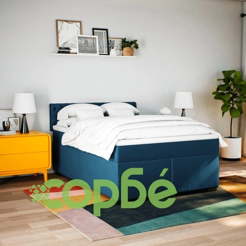 Боксспринг легло с матрак, синьо, 140x190 см, плат ➤ топ цена ➤ sorbe.bg