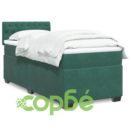 Боксспринг легло с матрак, тъмнозелено, 90x200 см, кадифе ➤ топ цена ➤ sorbe.bg