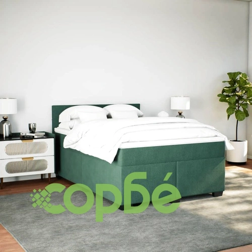 Боксспринг легло с матрак, зелена, 140x190 см, кадифе ➤ топ цена ➤ sorbe.bg