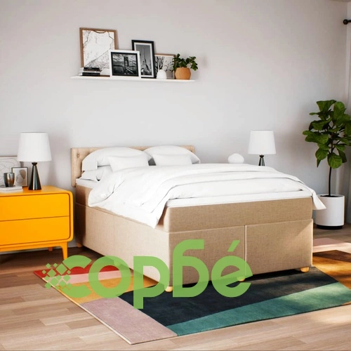 Боксспринг легло с матрак, кремаво, 140x190 см, плат ➤ топ цена ➤ sorbe.bg